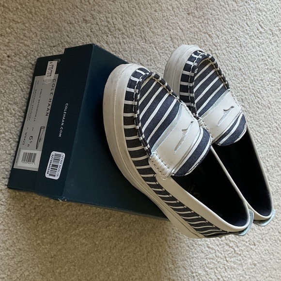 Cole Haan Women's Loafers - Navy and White Stripes - Picture 2 of 4
